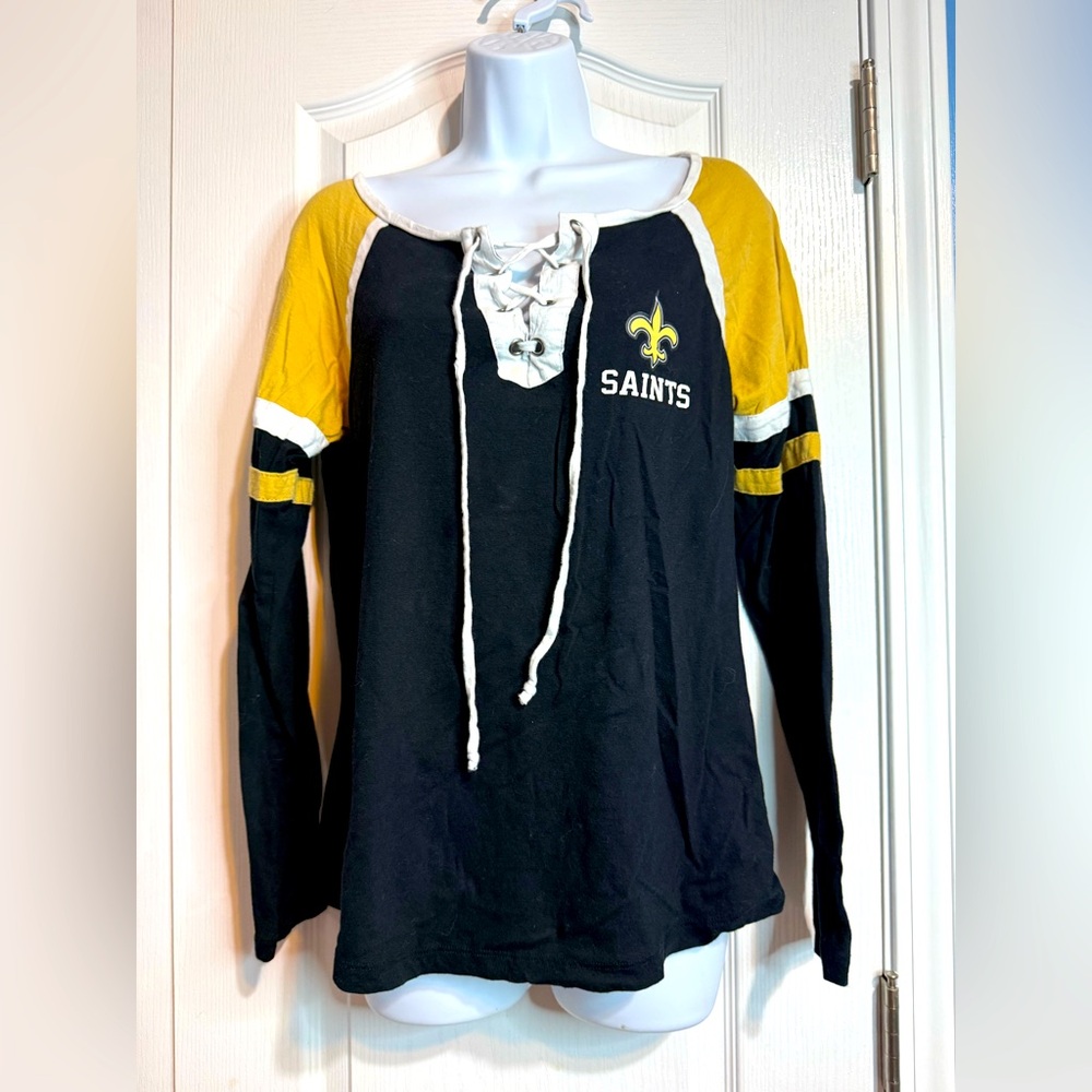 New Orleans Saints NFL Team Apparel Lace-Up Top 🖤 Women’s Size‎ Medium⚜️